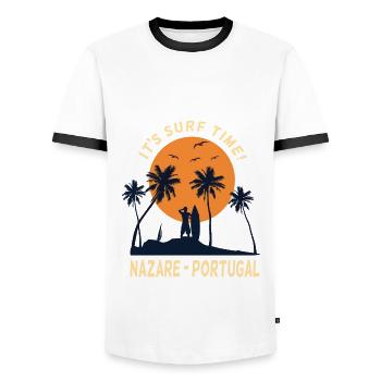 Nazare Portugal c’est le temps de surf surfeur surf - T-shirt contrasté Homme - blanc/noir - Devant - AI Model Female 172 light (172cm) & AI Model Male 178 dark (178cm)