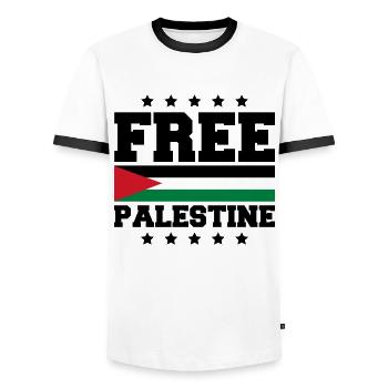 free palestine - Men's Ringer Shirt - white/black - Front - AI Model Female 172 light (172cm) & AI Model Male 178 dark (178cm)