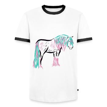 Horse - Men's Ringer Shirt - white/black - Front - AI Model Female 172 light (172cm) & AI Model Male 178 dark (178cm)
