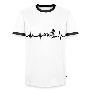 Mountainbike Herzschlag - Männer Kontrast-T-Shirt - Weiß/Schwarz - Vorne - AI Model Female 172 light (172cm) & AI Model Male 178 dark (178cm)