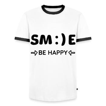 SMILE - be happy - Men's Ringer Shirt - white/black - Front - AI Model Female 172 light (172cm) & AI Model Male 178 dark (178cm)