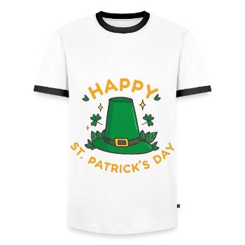happy St. Patrick's Day Shirt 2023 Gift idea - Men's Ringer Shirt - white/black - Front - AI Model Female 172 light (172cm) & AI Model Male 178 dark (178cm)