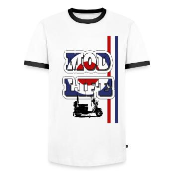 MOD LIFE - Men's Ringer Shirt - white/black - Front - AI Model Female 172 light (172cm) & AI Model Male 178 dark (178cm)