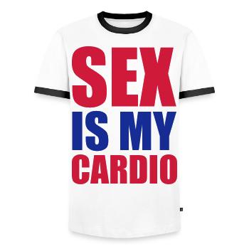 Cardio - Men's Ringer Shirt - white/black - Front - AI Model Female 172 light (172cm) & AI Model Male 178 dark (178cm)