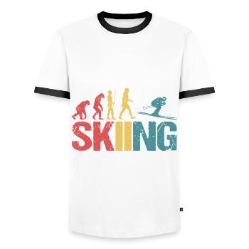 Evolution of Skiing - Men's Ringer Shirt - white/black - Front - AI Model Female 172 light (172cm) & AI Model Male 178 dark (178cm)