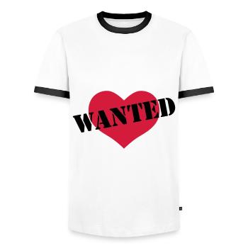 Coeur d'amour WANTED - T-shirt contrasté Homme - blanc/noir - Devant - AI Model Female 172 light (172cm) & AI Model Male 178 dark (178cm)