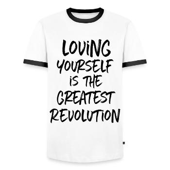 Selbstliebe Selbstachtung Selbstbewusstsein Yoga - Männer Kontrast-T-Shirt - Weiß/Schwarz - Vorne - AI Model Female 172 light (172cm) & AI Model Male 178 dark (178cm)