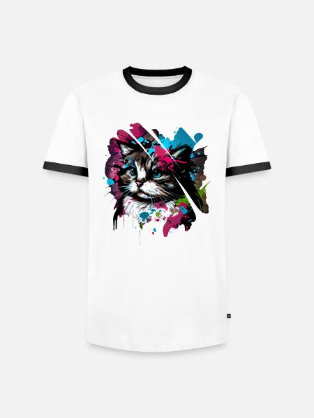 Aquarell süßes Kätzchen - Männer Kontrast-T-Shirt - Weiß/Schwarz