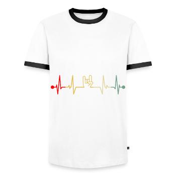 Pommesgabel Rock Metal Hand Herzschlag Retro - Männer Kontrast-T-Shirt - Weiß/Schwarz - Vorne - AI Model Female 172 light (172cm) & AI Model Male 178 dark (178cm)