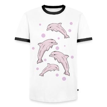 Quatre dauphins, mer - T-shirt contrasté Homme - blanc/noir - Devant - AI Model Female 172 light (172cm) & AI Model Male 178 dark (178cm)