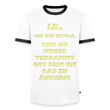 Spruch Single - Männer Kontrast-T-Shirt - Weiß/Schwarz - Vorne - AI Model Female 172 light (172cm) & AI Model Male 178 dark (178cm)