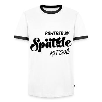 Schwabe Spätzle mit Soß Schwäbisch Dialekt Noi - Männer Kontrast-T-Shirt - Weiß/Schwarz - Vorne - AI Model Female 172 light (172cm) & AI Model Male 178 dark (178cm)