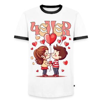 Amour Couple Coeurs Ballons Romantique - T-shirt contrasté Homme - blanc/noir - Devant - AI Model Female 172 light (172cm) & AI Model Male 178 dark (178cm)