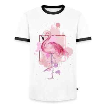 Flamingo Bird Exotic Summer Splash Pink Pink - Men's Ringer Shirt - white/black - Front - AI Model Female 172 light (172cm) & AI Model Male 178 dark (178cm)