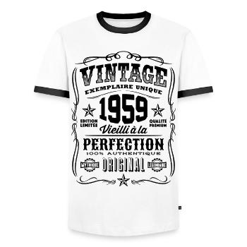 Vintage 1959 Cadeau Anniversaire 60 Ans - T-shirt contrasté Homme - blanc/noir - Devant - AI Model Female 172 light (172cm) & AI Model Male 178 dark (178cm)