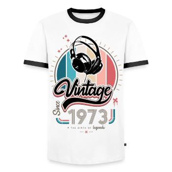 Vintage since 1973 headphones - T-shirt contrasté Homme - blanc/noir - Devant - AI Model Female 172 light (172cm) & AI Model Male 178 dark (178cm)