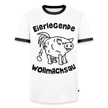 egg-laying wool milk sow - workaholic - work - Men's Ringer Shirt - white/black - Front - AI Model Female 172 light (172cm) & AI Model Male 178 dark (178cm)