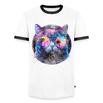 Cat sunglasses cat with glasses - Men's Ringer Shirt - white/black - Front - AI Model Female 172 light (172cm) & AI Model Male 178 dark (178cm)