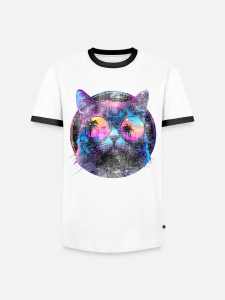 Cat sunglasses cat with glasses - Men's Ringer Shirt - white/black