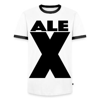 Alex X – Minimal Name Design - Männer Kontrast-T-Shirt - Weiß/Schwarz - Vorne - AI Model Female 172 light (172cm) & AI Model Male 178 dark (178cm)