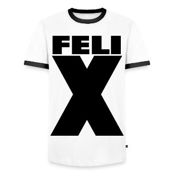 Felix X – Minimal Name Design - Männer Kontrast-T-Shirt - Weiß/Schwarz - Vorne - AI Model Female 172 light (172cm) & AI Model Male 178 dark (178cm)