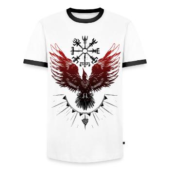Viking Raven Vegvisir Valknut - Men's Ringer Shirt - white/black - Front - AI Model Female 172 light (172cm) & AI Model Male 178 dark (178cm)