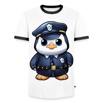 Police des pingouins - T-shirt contrasté Homme - blanc/noir - Devant - AI Model Female 172 light (172cm) & AI Model Male 178 dark (178cm)