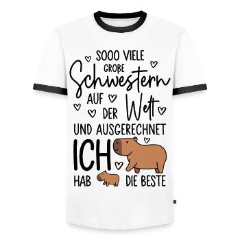 So viele Schwestern - Capybara - Große Schwester - Männer Kontrast-T-Shirt - Weiß/Schwarz - Vorne - AI Model Female 172 light (172cm) & AI Model Male 178 dark (178cm)