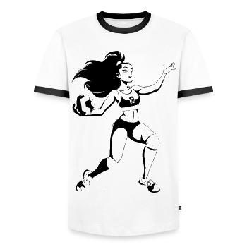 Volleyball Player Cartoon Look - Men's Ringer Shirt - white/black - Front - AI Model Female 172 light (172cm) & AI Model Male 178 dark (178cm)