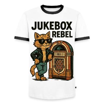 Rockabilly Jukebox Cool Cat Rebel Retro Gift - Men's Ringer Shirt - white/black - Front - AI Model Female 172 light (172cm) & AI Model Male 178 dark (178cm)