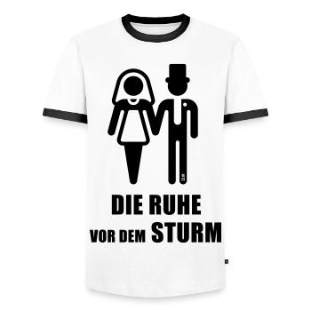 Le calme avant la tempête (Enterrement de vie de garçon marié B) - T-shirt contrasté Homme - blanc/noir - Devant - AI Model Female 172 light (172cm) & AI Model Male 178 dark (178cm)