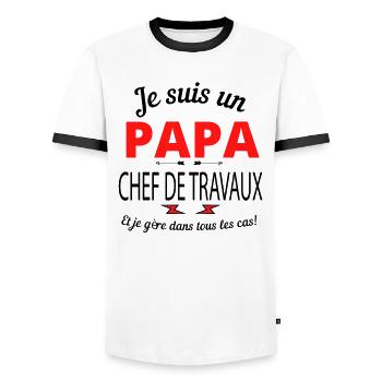 Papa CHEF DE TRAVAUX - T-shirt contrasté Homme - blanc/noir - Devant - AI Model Female 172 light (172cm) & AI Model Male 178 dark (178cm)