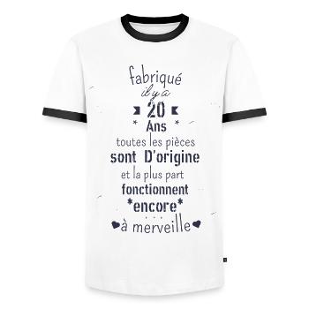 Fabriqué il y a 20 ans - T-shirt contrasté Homme - blanc/noir - Devant - AI Model Female 172 light (172cm) & AI Model Male 178 dark (178cm)