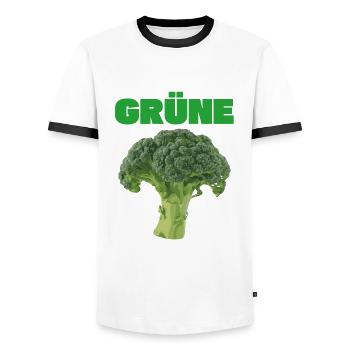 Grüne Nein Danke - Anti Grün Brokkoli T-Shirt - Männer Kontrast-T-Shirt - Weiß/Schwarz - Vorne - AI Model Female 172 light (172cm) & AI Model Male 178 dark (178cm)
