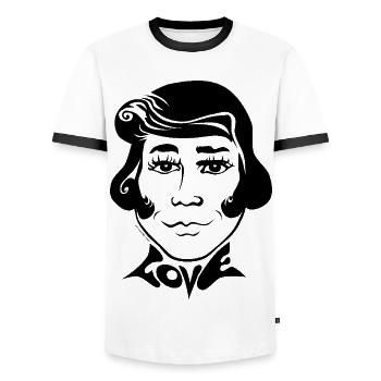 60s Love Sixties unisex Gesicht divers trans - Männer Kontrast-T-Shirt - Weiß/Schwarz - Vorne - AI Model Female 172 light (172cm) & AI Model Male 178 dark (178cm)
