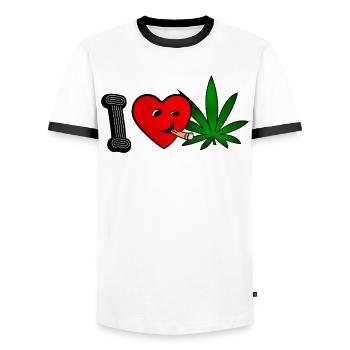 I Love To Smoke Weed - Men's Ringer Shirt - white/black - Front - AI Model Female 172 light (172cm) & AI Model Male 178 dark (178cm)