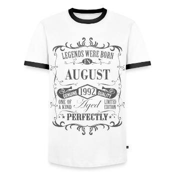 Geburtstag Legenden werden im August geboren 1992 - Männer Kontrast-T-Shirt - Weiß/Schwarz - Vorne - AI Model Female 172 light (172cm) & AI Model Male 178 dark (178cm)