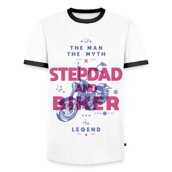 Stiefvater und Biker der Mann der Mythos die Legende - Männer Kontrast-T-Shirt - Weiß/Schwarz - Vorne - AI Model Female 172 light (172cm) & AI Model Male 178 dark (178cm)