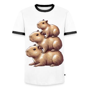 Gestapelte Wasserschweine Niedliches Tier Design - Männer Kontrast-T-Shirt - Weiß/Schwarz - Vorne - AI Model Female 172 light (172cm) & AI Model Male 178 dark (178cm)