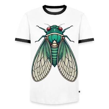 Illustration d’insecte cigale verte vintage - T-shirt contrasté Homme - blanc/noir - Devant - AI Model Female 172 light (172cm) & AI Model Male 178 dark (178cm)