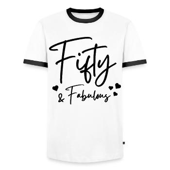 Fifty fabulous - Men's Ringer Shirt - white/black - Front - AI Model Female 172 light (172cm) & AI Model Male 178 dark (178cm)