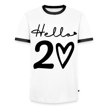 hello 20. 20th birthday - Men's Ringer Shirt - white/black - Front - AI Model Female 172 light (172cm) & AI Model Male 178 dark (178cm)