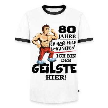 Geburtstag 80 Jahre Der Beste Geilste Chef KIng - Männer Kontrast-T-Shirt - Weiß/Schwarz - Vorne - AI Model Female 172 light (172cm) & AI Model Male 178 dark (178cm)