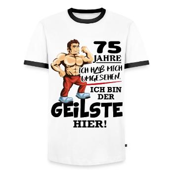Geburtstag 75 Jahre Der Beste Geilste Chef KIng - Männer Kontrast-T-Shirt - Weiß/Schwarz - Vorne - AI Model Female 172 light (172cm) & AI Model Male 178 dark (178cm)