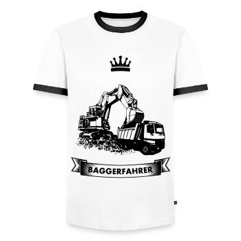 BAGGERFAHRER König King Meister Baustelle Bau - Männer Kontrast-T-Shirt - Weiß/Schwarz - Vorne - AI Model Female 172 light (172cm) & AI Model Male 178 dark (178cm)