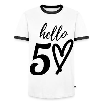 50th birthday - Men's Ringer Shirt - white/black - Front - AI Model Female 172 light (172cm) & AI Model Male 178 dark (178cm)