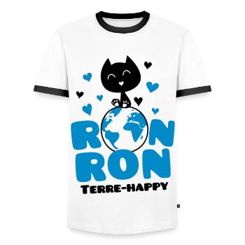 La ronronthérapie, humour de chat, terre happy ! - T-shirt contrasté Homme - blanc/noir - Devant - AI Model Female 172 light (172cm) & AI Model Male 178 dark (178cm)