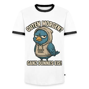 Der Frühe Vogel Ganz dünnes Eis Büro Sprüche - Männer Kontrast-T-Shirt - Weiß/Schwarz - Vorne - AI Model Female 172 light (172cm) & AI Model Male 178 dark (178cm)