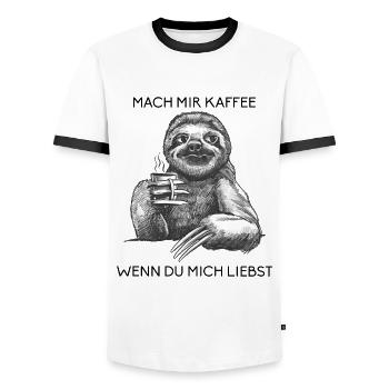 Mach mir Kaffee wenn du mich liebst I Faultier - Männer Kontrast-T-Shirt - Weiß/Schwarz - Vorne - AI Model Female 172 light (172cm) & AI Model Male 178 dark (178cm)