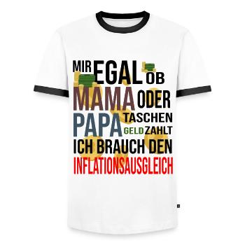 Inflationsausgleich bei Taschengeld - Männer Kontrast-T-Shirt - Weiß/Schwarz - Vorne - AI Model Female 172 light (172cm) & AI Model Male 178 dark (178cm)